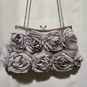 Elegant Gray Floral Rosette  Clutch Evening Bag